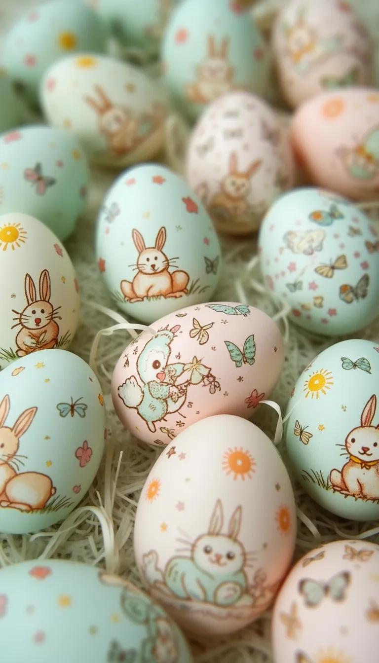 4. Pastel-colored eggs with whimsical tiny illustrations-0