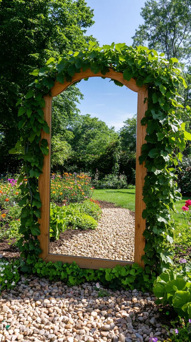 35 Easy Garden Art Crafts Anyone Can Make DIY 82 34. DIY garden mirror framed in climbing ivy-0