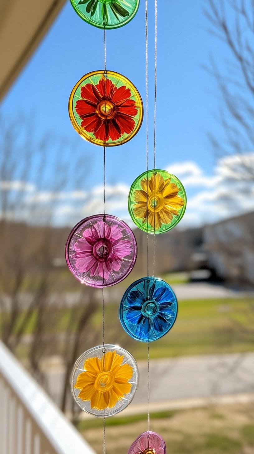 35 Easy Garden Art Crafts Anyone Can Make DIY 25 11. DIY suncatchers made with flower-pressed lids-1