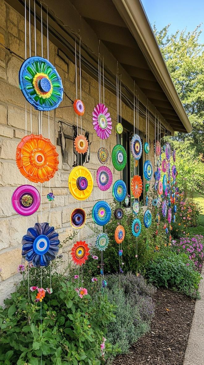 35 Easy Garden Art Crafts Anyone Can Make DIY 26 11. DIY suncatchers made with flower-pressed lids-2