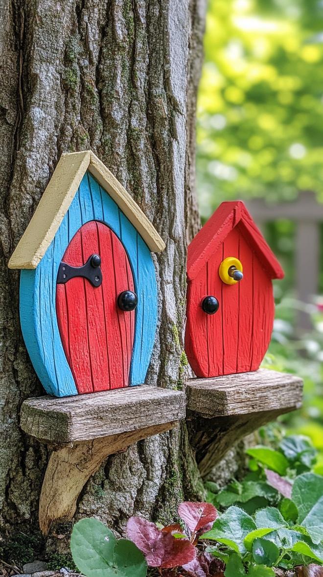 35 Easy Garden Art Crafts Anyone Can Make DIY 49 21. Fairy doors glued to tree trunks and fences-2