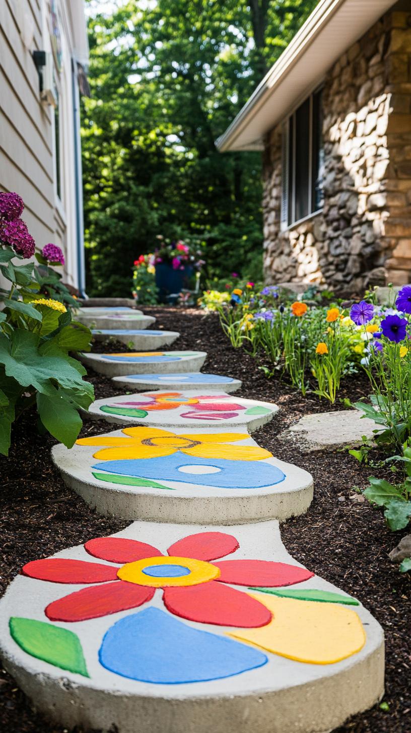 35 Easy Garden Art Crafts Anyone Can Make DIY 31 13. Flower-shaped stepping stones from cement molds-2