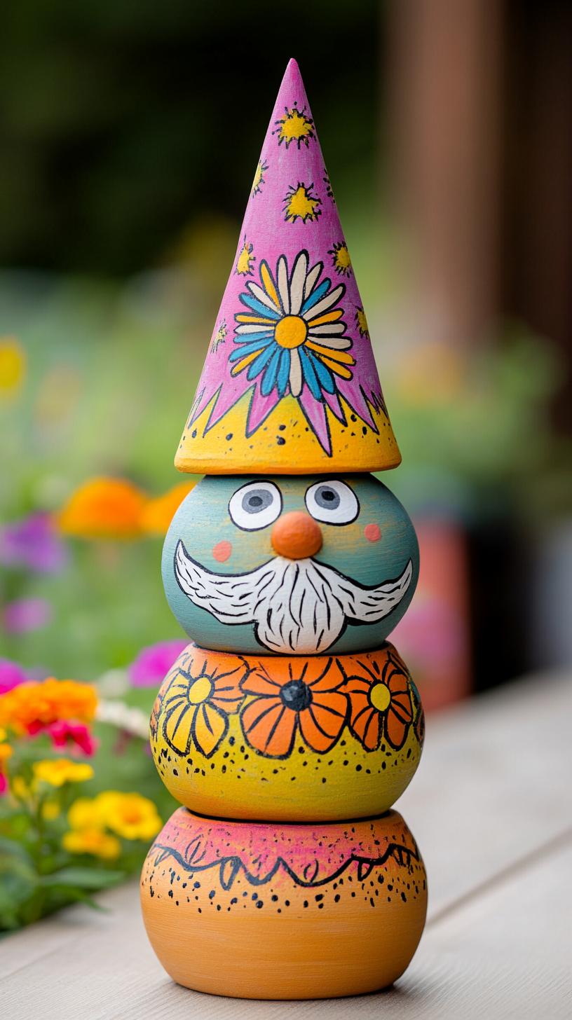 35 Easy Garden Art Crafts Anyone Can Make DIY 86 35. Layered terracotta pots painted like garden gnomes-2