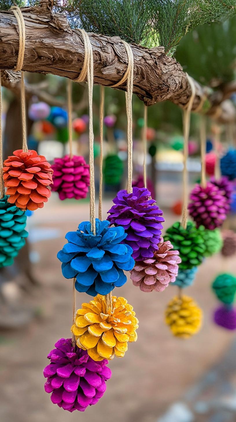 35 Easy Garden Art Crafts Anyone Can Make DIY 50 22. Painted pine cones hung like flower clusters-0