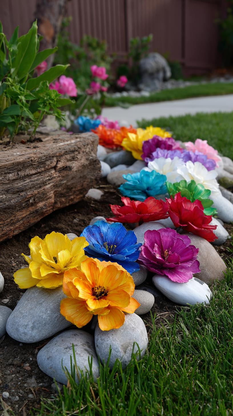35 Easy Garden Art Crafts Anyone Can Make DIY 4 1. Painted rock flowers arranged in colorful clusters-1