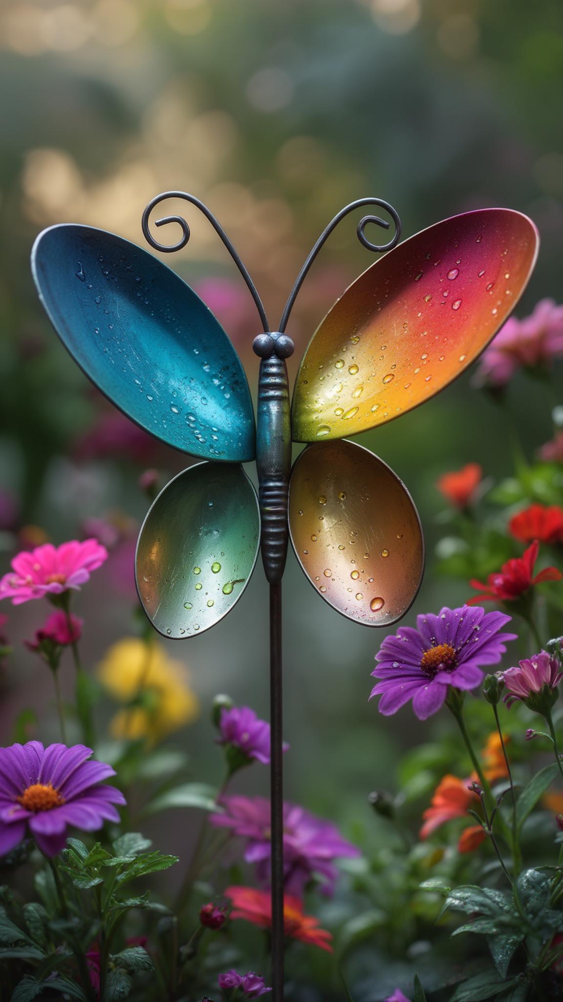 35 Easy Garden Art Crafts Anyone Can Make DIY 80 33. Painted spoon butterflies mounted on garden poles-0