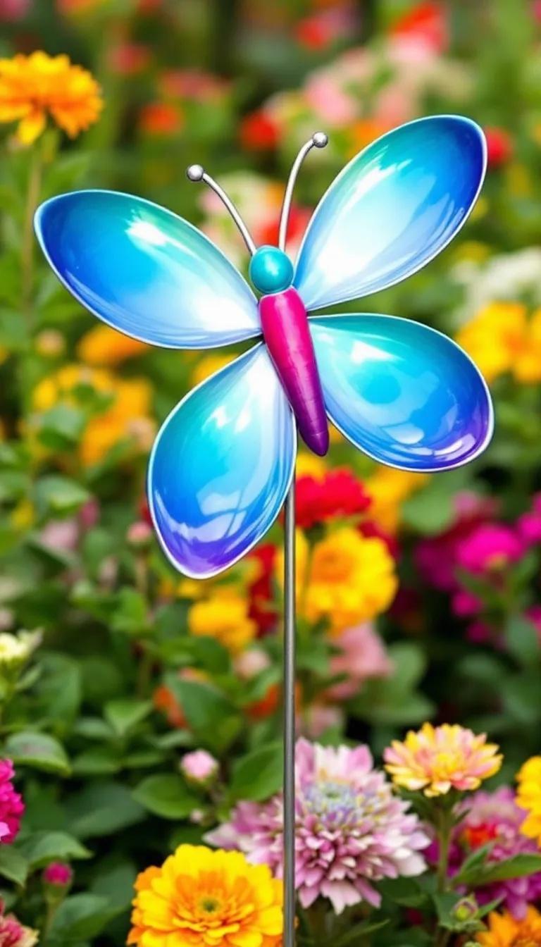35 Easy Garden Art Crafts Anyone Can Make DIY 81 33. Painted spoon butterflies mounted on garden poles-1