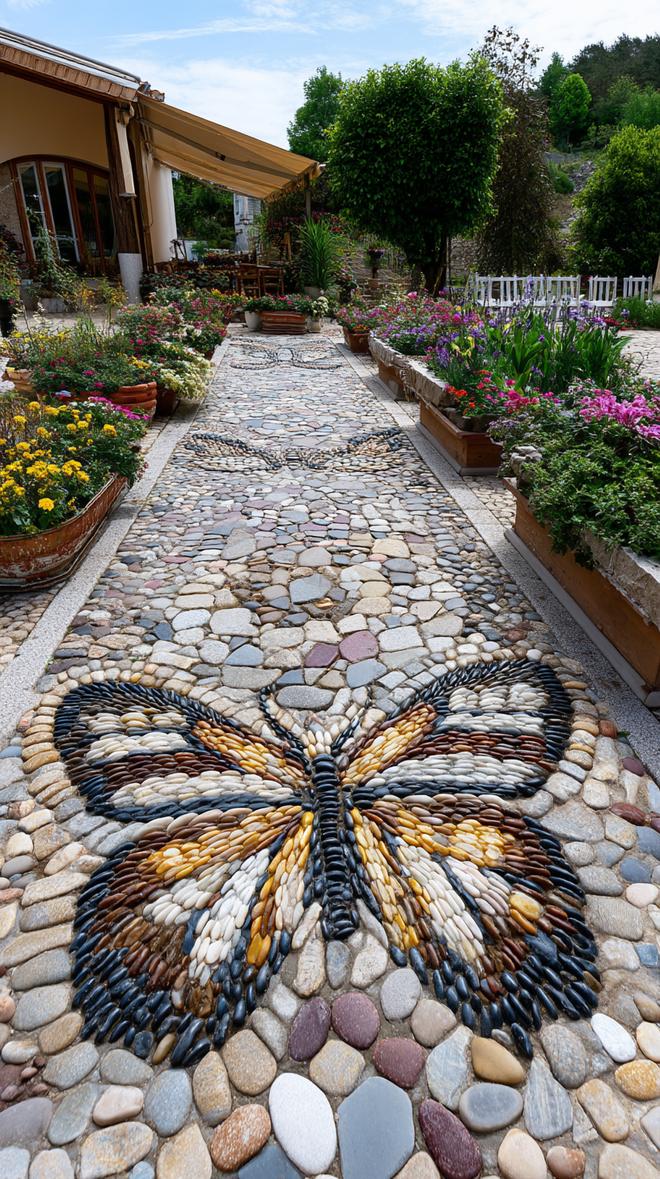 35 Easy Garden Art Crafts Anyone Can Make DIY 36 16. Pebble mosaics turned into butterfly designs-0