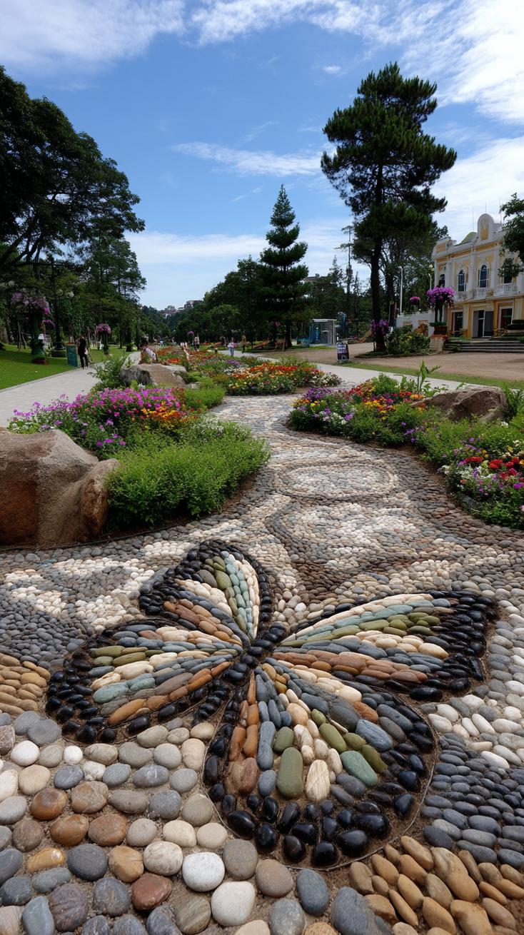 35 Easy Garden Art Crafts Anyone Can Make DIY 37 16. Pebble mosaics turned into butterfly designs-1