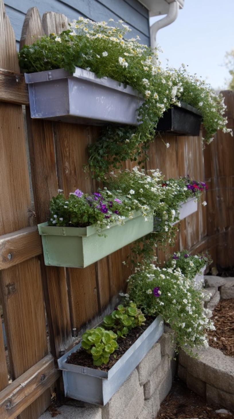 35 Easy Garden Art Crafts Anyone Can Make DIY 61 26. Rain gutter wall planters painted in pastels-1