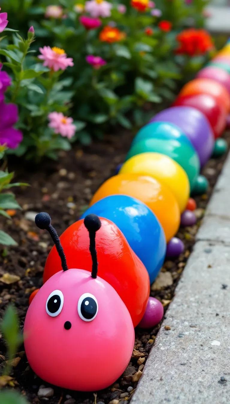 35 Easy Garden Art Crafts Anyone Can Make DIY 44 20. Rock caterpillars lining flower garden edges-0