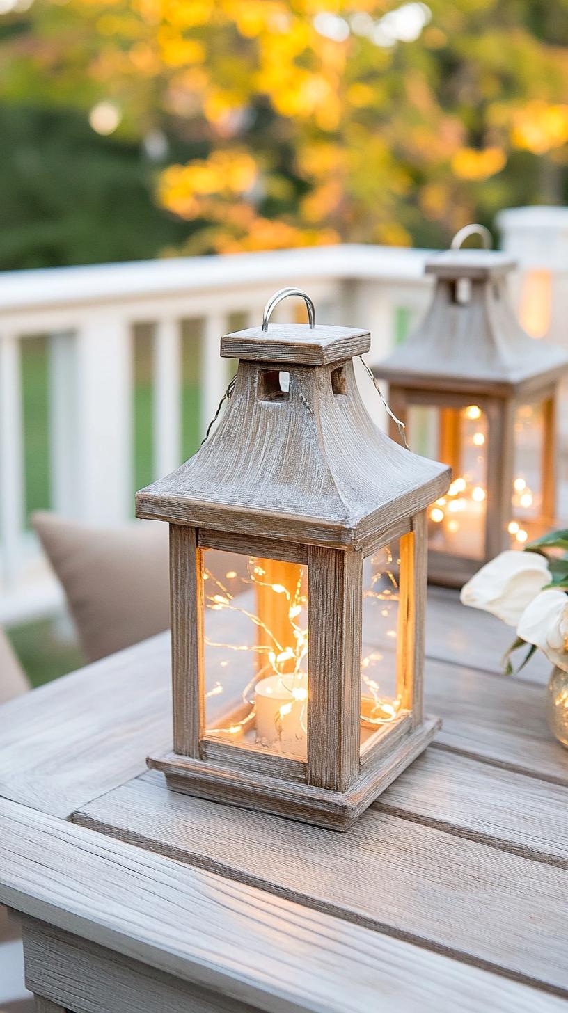 35 Easy Garden Art Crafts Anyone Can Make DIY 57 25. Rustic wooden lanterns with string fairy lights-0