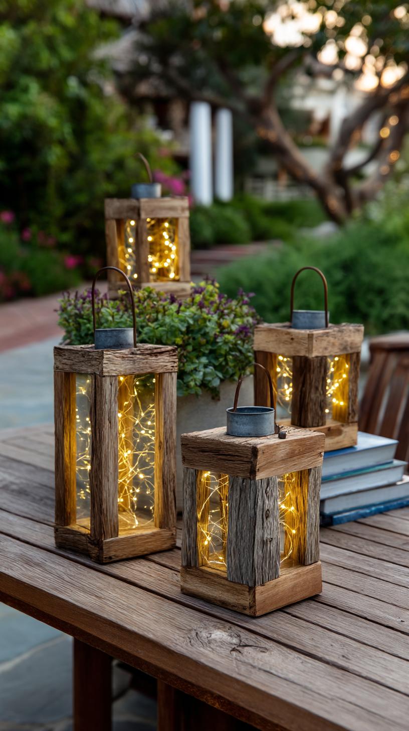35 Easy Garden Art Crafts Anyone Can Make DIY 58 25. Rustic wooden lanterns with string fairy lights-1