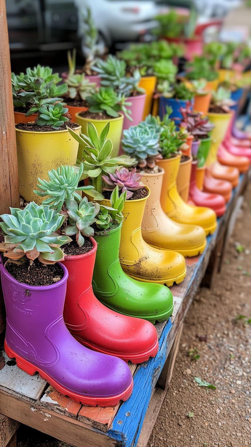 35 Easy Garden Art Crafts Anyone Can Make DIY 42 19. Upcycled boot planters filled with succulents-0