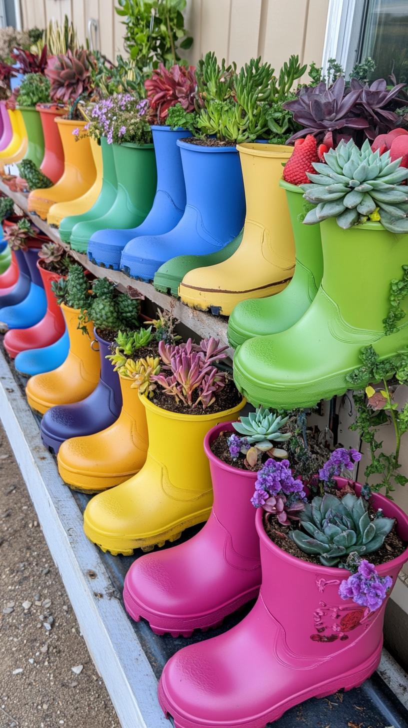 35 Easy Garden Art Crafts Anyone Can Make DIY 43 19. Upcycled boot planters filled with succulents-1