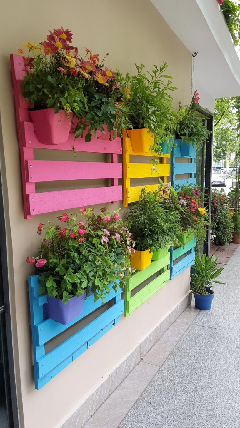 35 Easy Garden Art Crafts Anyone Can Make DIY 11 4. Vertical garden from painted wooden pallet-0
