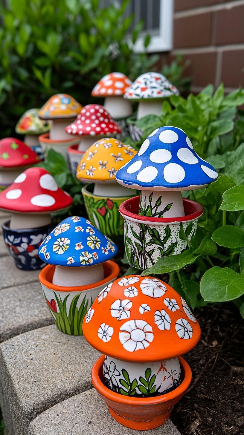 35 Easy Garden Art Crafts Anyone Can Make DIY 20 8. Whimsical mushrooms crafted from clay pots-1