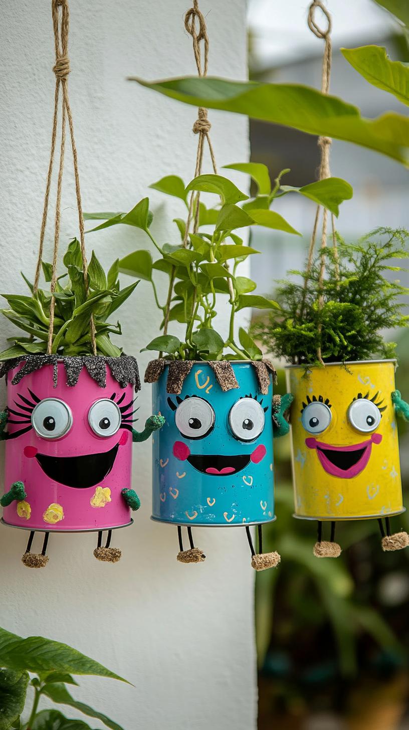 35 Easy Garden Art Crafts Anyone Can Make DIY 69 29. Whimsical robots made from painted tin cans-2