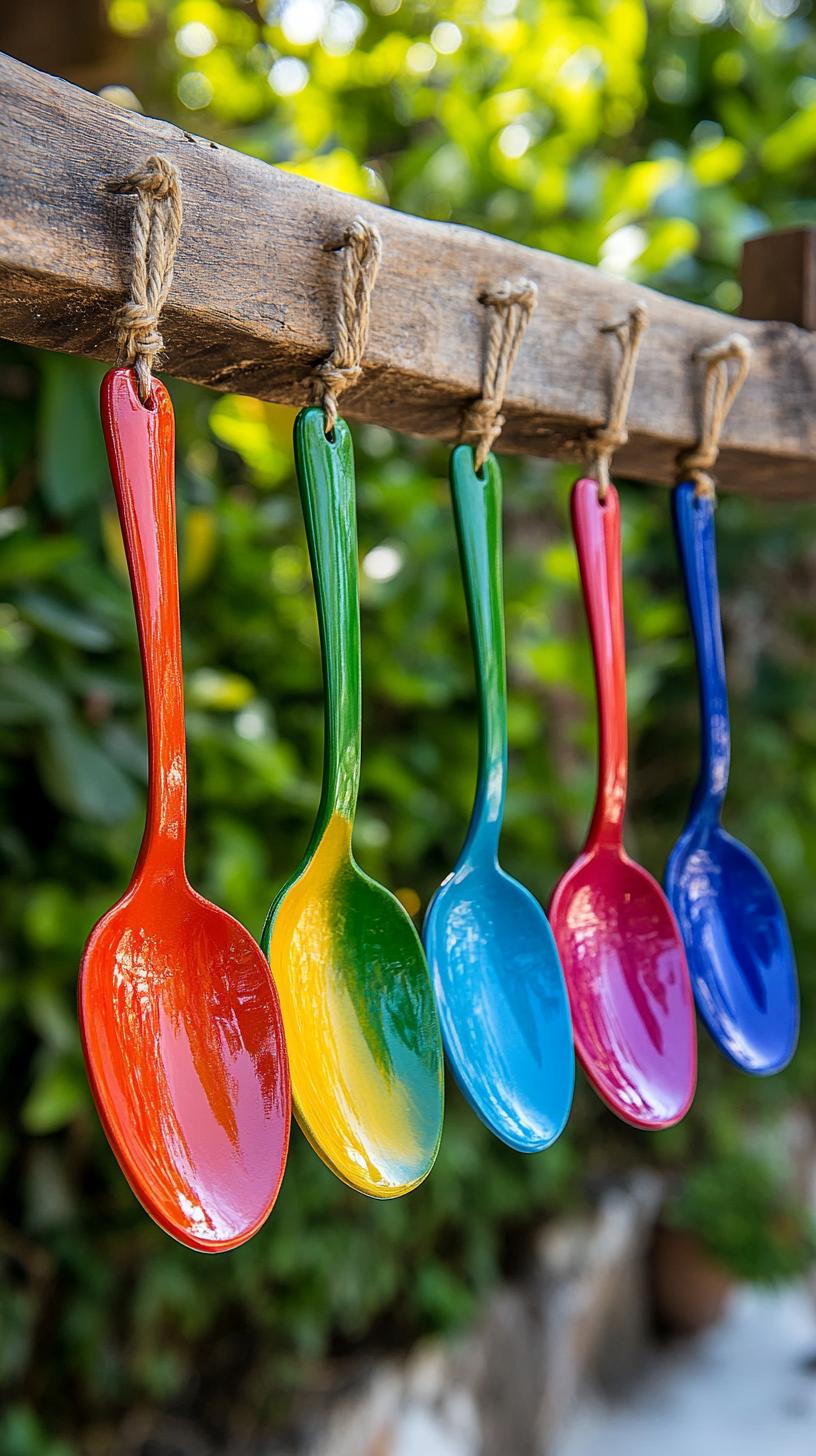 35 Easy Garden Art Crafts Anyone Can Make DIY 22 10. Wind chimes from painted spoons and forks-0