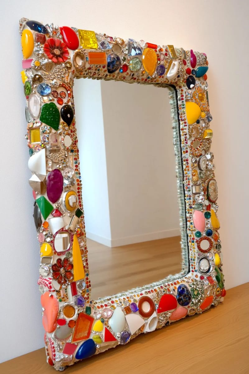 19 Creative Upcycled Home Decor Ideas to Refresh Your Space 35 broken jewelry pieces crafted into dazzling mosaic mirror frames 1