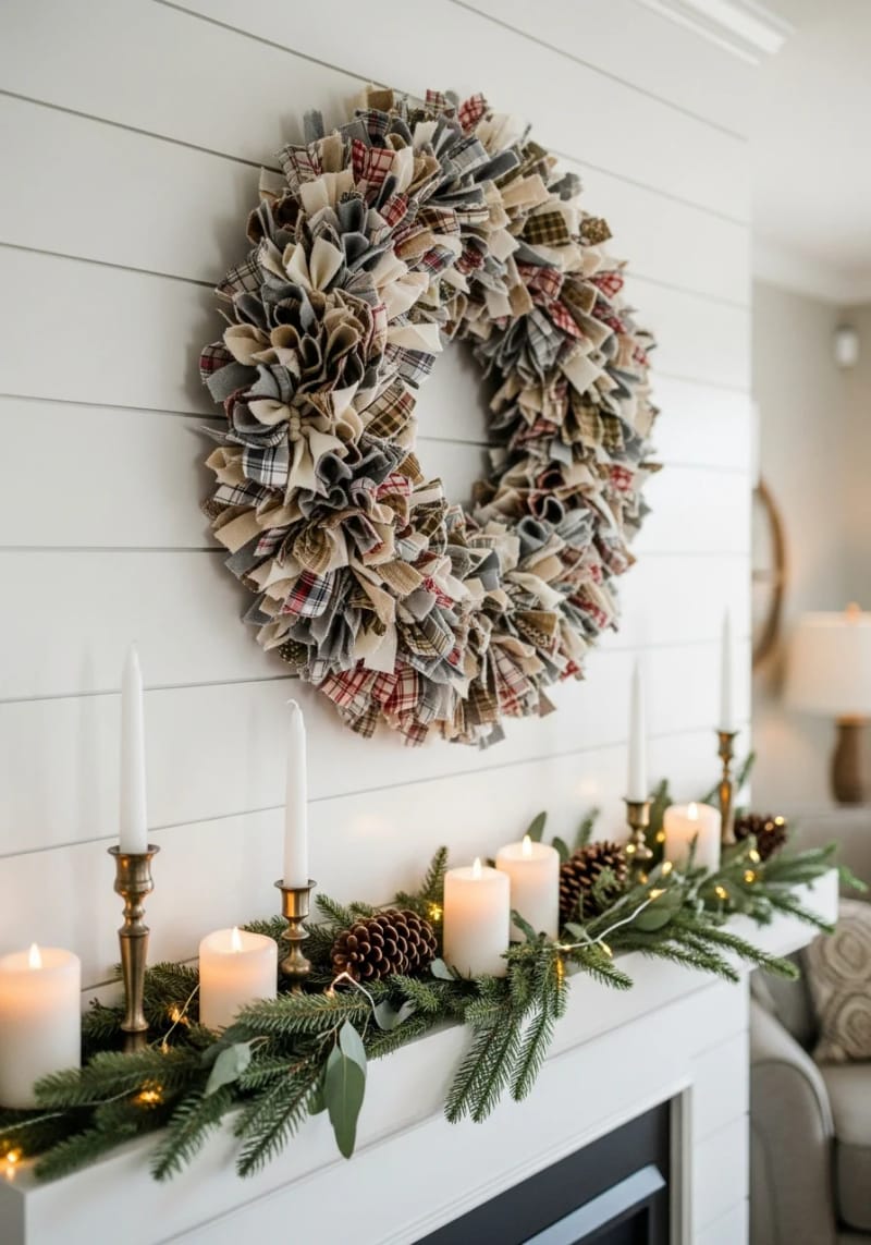 fabric scrap wreaths with frayed edges for farmhouse look 1