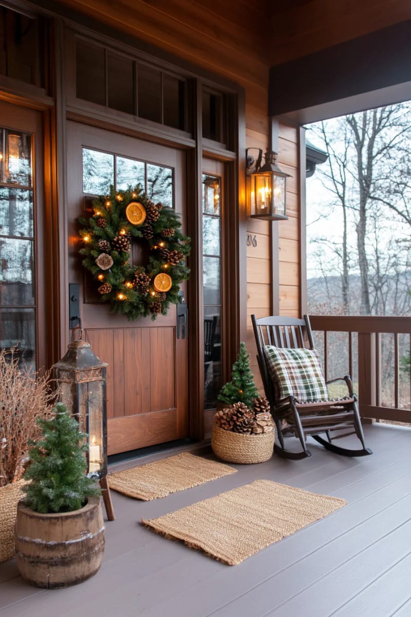 large woodland-inspired wreath with dried orange wheels and pinecones 1