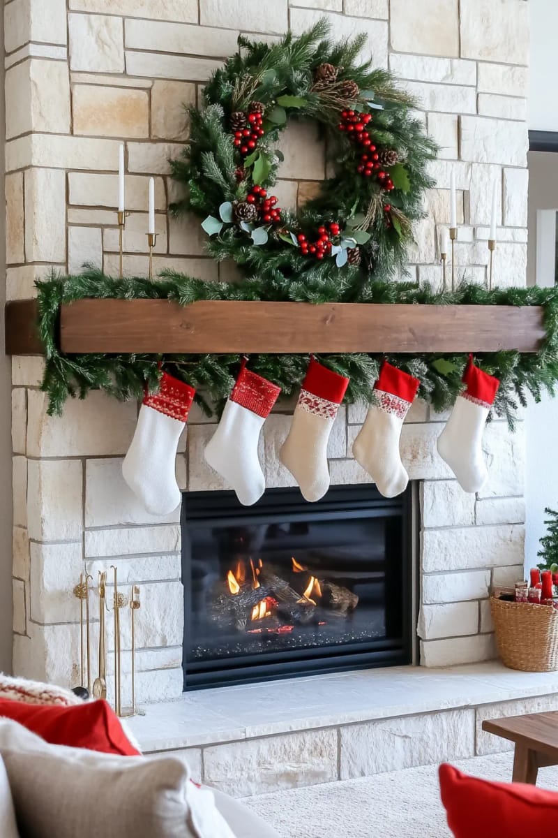 layered evergreen wreaths with eucalyptus, pinecones, and berries 1