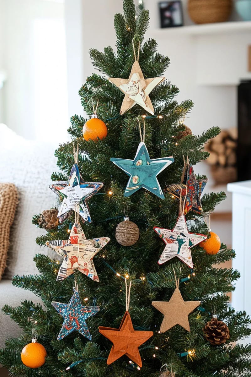 magazine strip stars strung with rustic twine 1