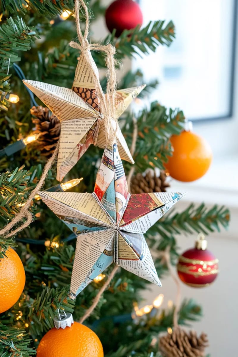 magazine strip stars strung with rustic twine 1
