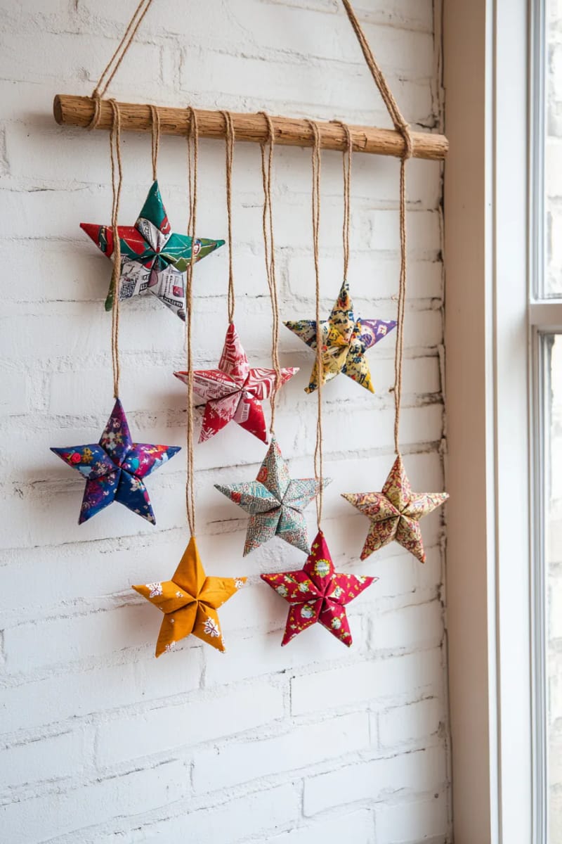 magazine strip stars strung with rustic twine 1
