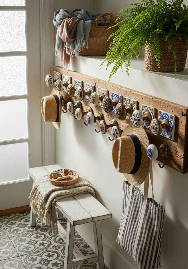 19 Creative Upcycled Home Decor Ideas to Refresh Your Space 38 old door knobs mounted as eclectic wall hooks for entryways 1