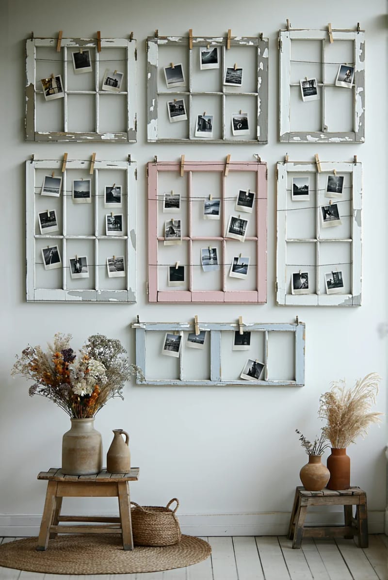 19 Creative Upcycled Home Decor Ideas to Refresh Your Space 10 old window frames converted into shabby chic photo displays 1