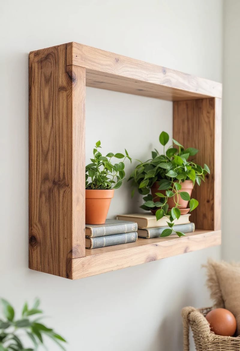19 Creative Upcycled Home Decor Ideas to Refresh Your Space 48 reclaimed wood planks arranged as a minimalist floating shelf 1