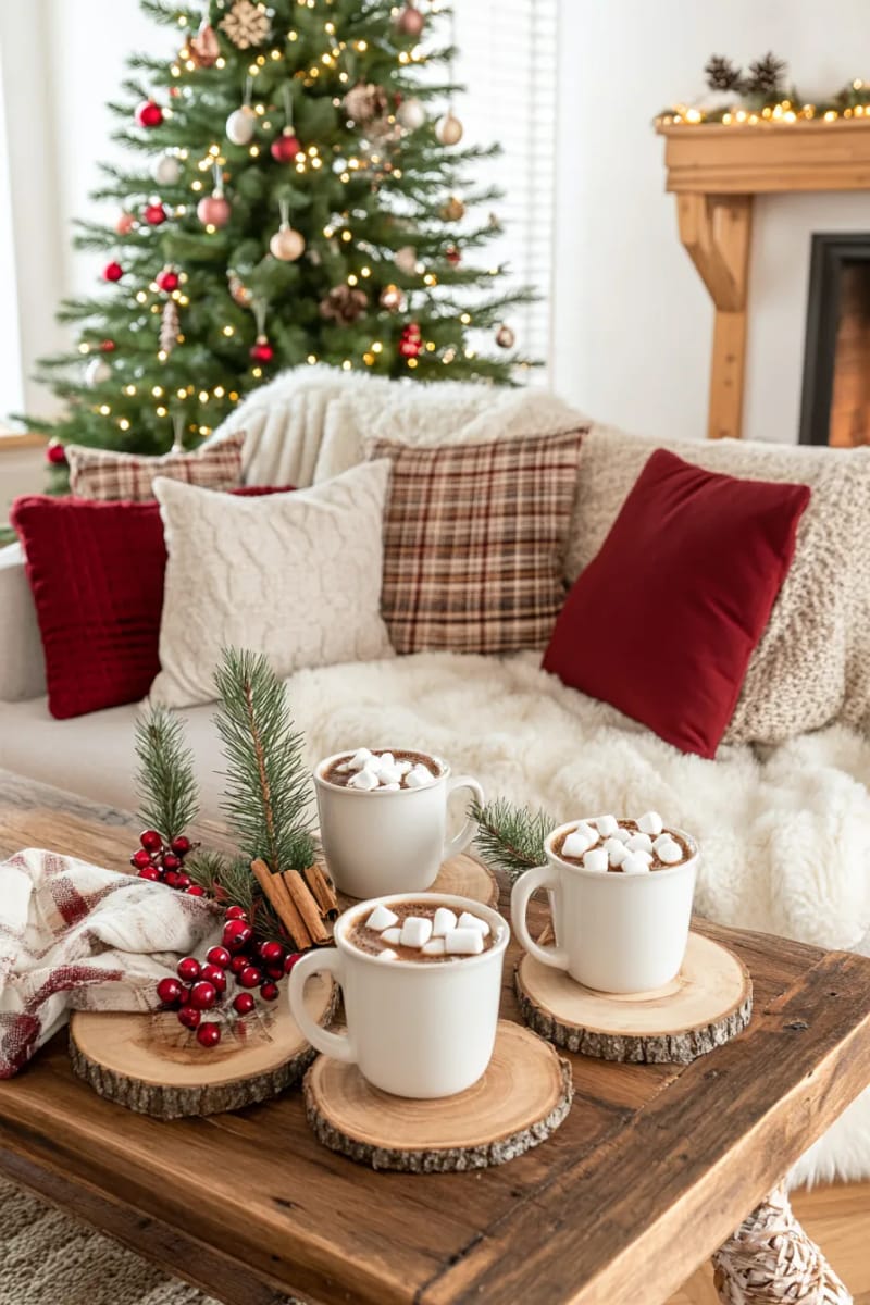 rustic wood slice coasters for hot cocoa and holiday mugs 1