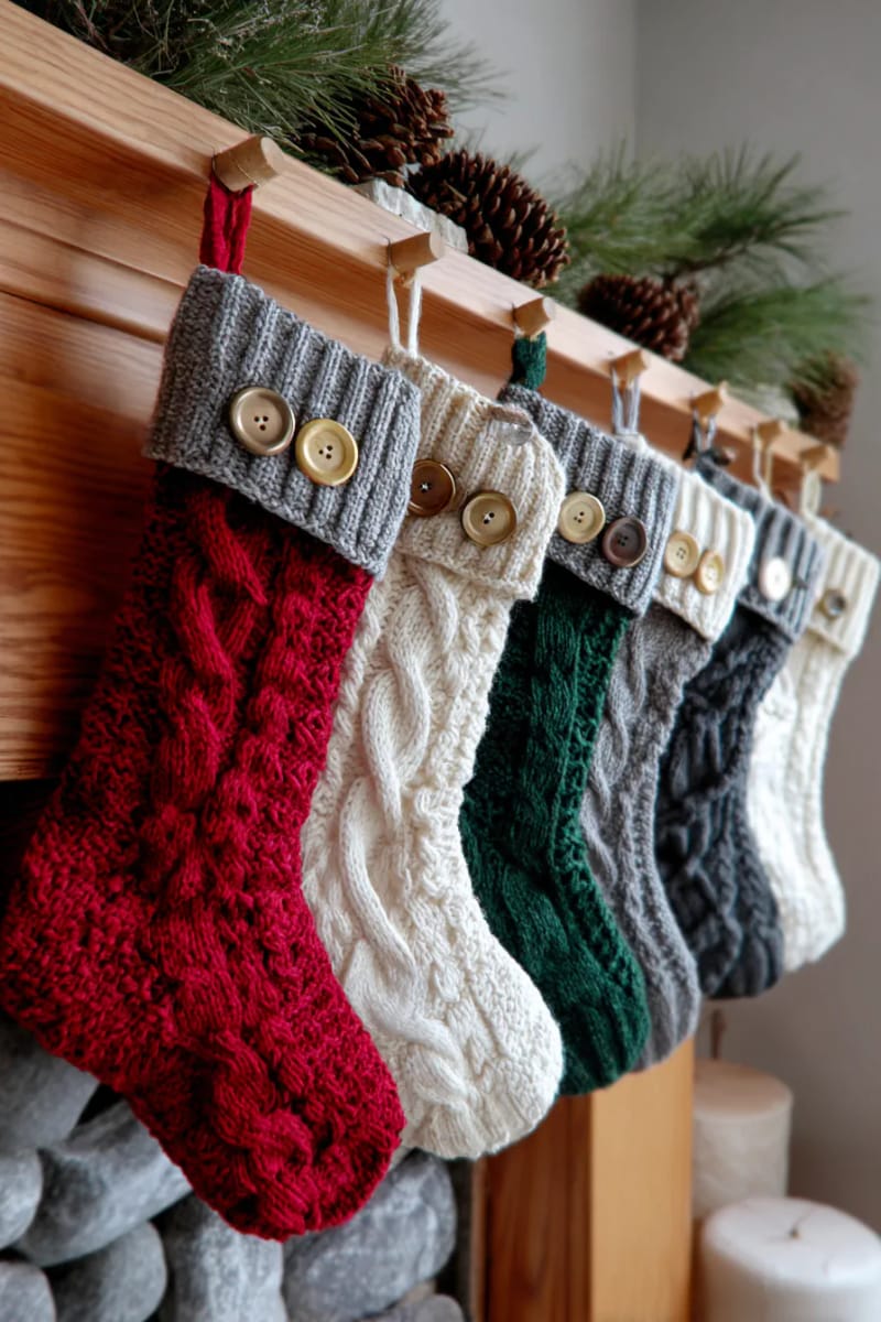 sweater sleeve christmas stockings with button details 1