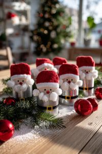 tin can santa figurines with felt hats and cotton beards 58