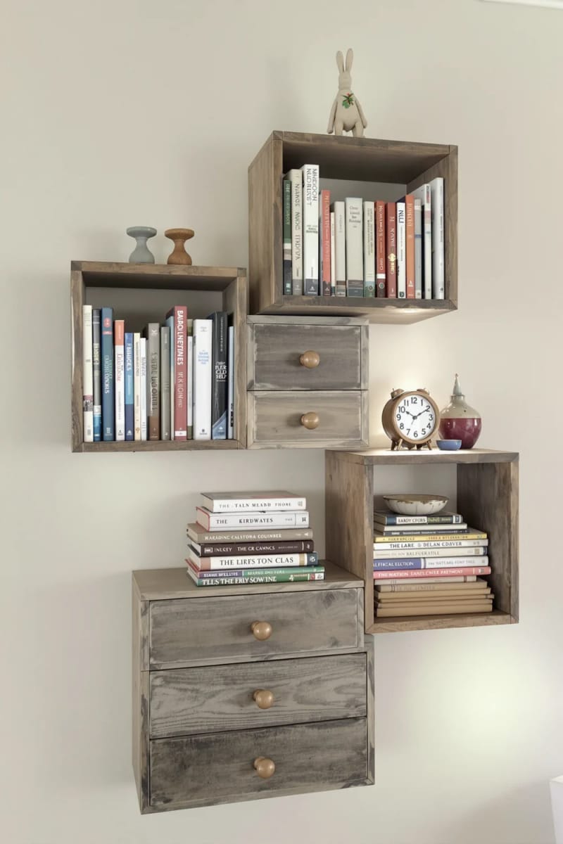 19 Creative Upcycled Home Decor Ideas to Refresh Your Space 11 upcycled dresser drawers stacked as unique wall shelves 1