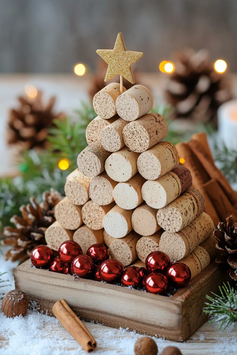 wine cork christmas trees with red bead ornaments 1