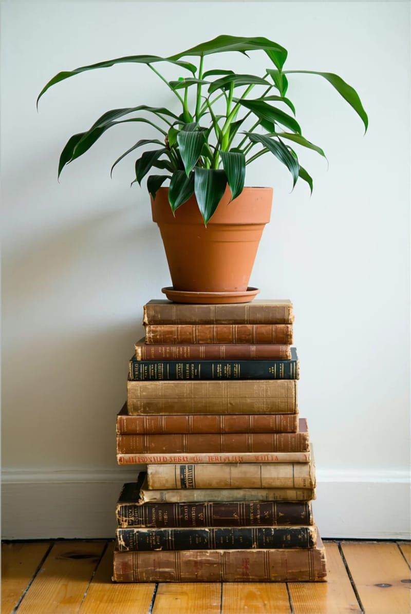19 Creative Upcycled Home Decor Ideas to Refresh Your Space 29 worn-out books stacked and glued as an artistic plant stand 1