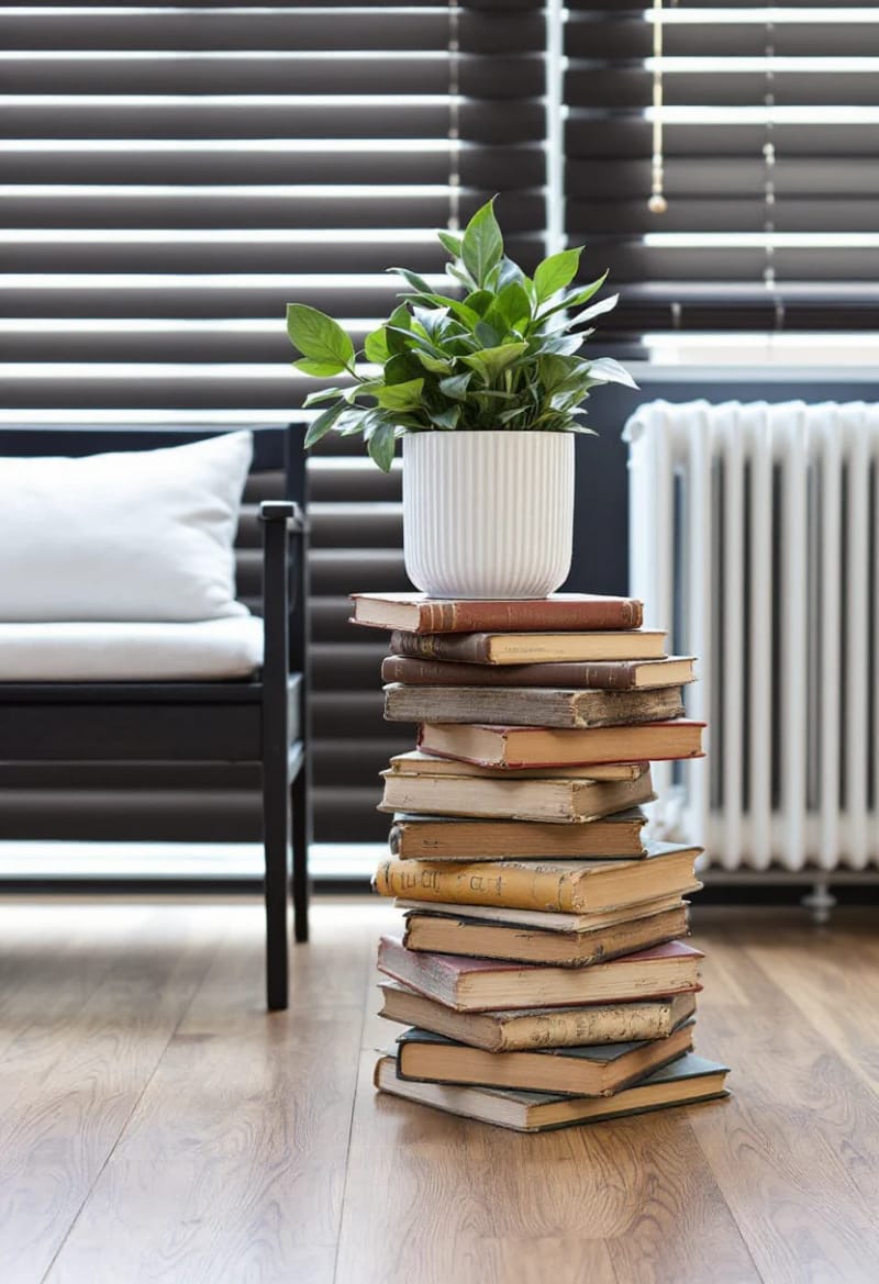 19 Creative Upcycled Home Decor Ideas to Refresh Your Space 30 worn-out books stacked and glued as an artistic plant stand 1