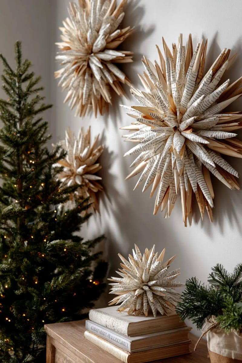 3d paper starburst wall art using recycled book pages 1