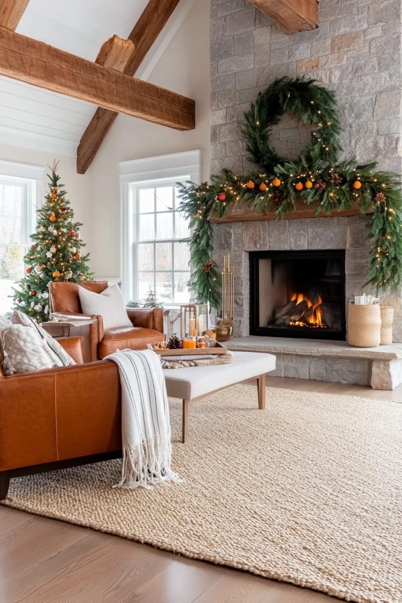 asymmetrical garland with eucalyptus, dried orange slices, and cinnamon sticks 1