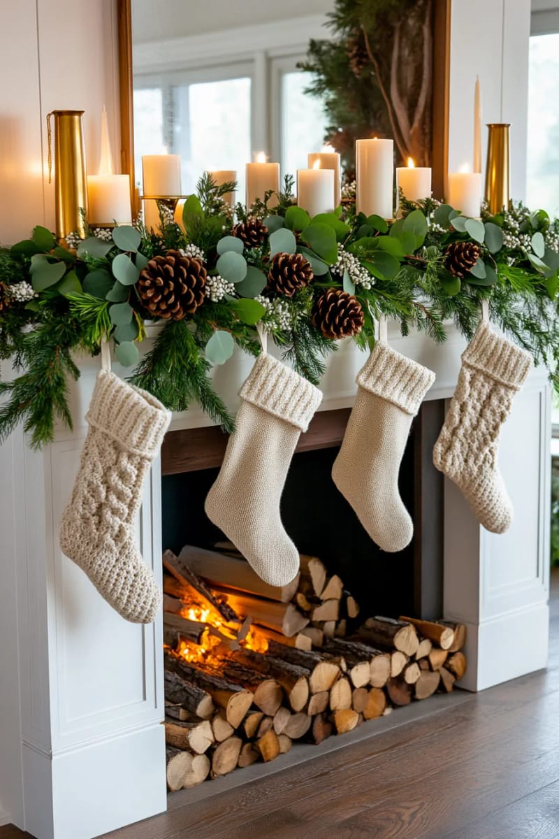 25 Tasteful Christmas Decor Ideas for a Cozy Holiday Home 63 asymmetrical greenery and pinecone arrangement above the fireplace 1