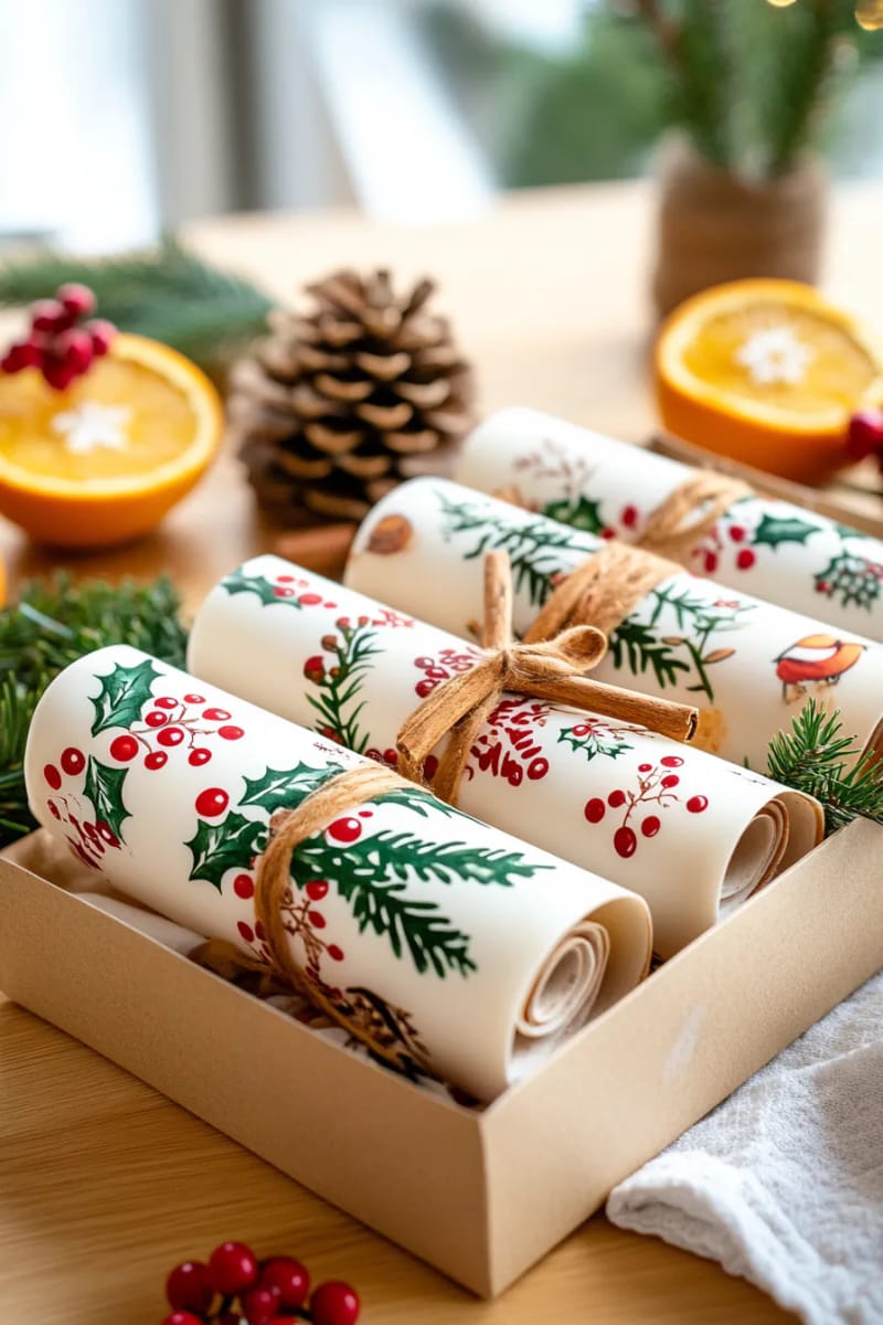 beeswax food wraps featuring festive hand-painted designs 1