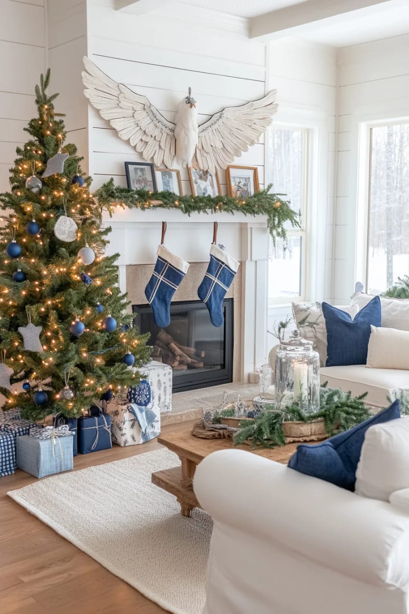 blue jean elf shoes strung together for a playful garland 1