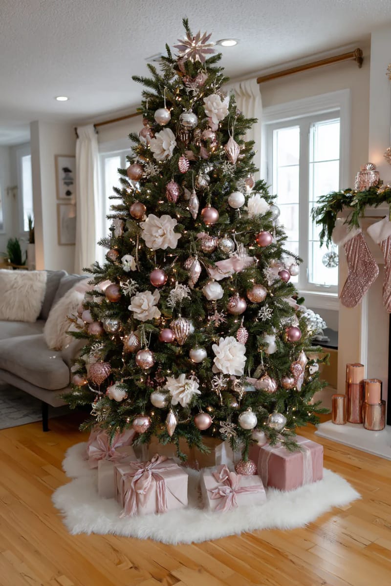 23 Elegant Christmas Decor Ideas You’ve Never Seen Before 36 blush and rose gold ornaments for a soft, romantic tree palette 1