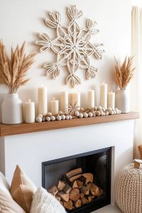 boho macramé snowflake wall hanging in soft neutral cotton cord 23