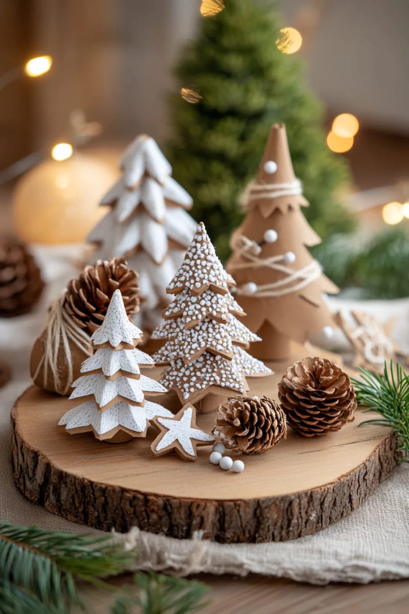 cardboard christmas tree forest with painted snowy details. 1
