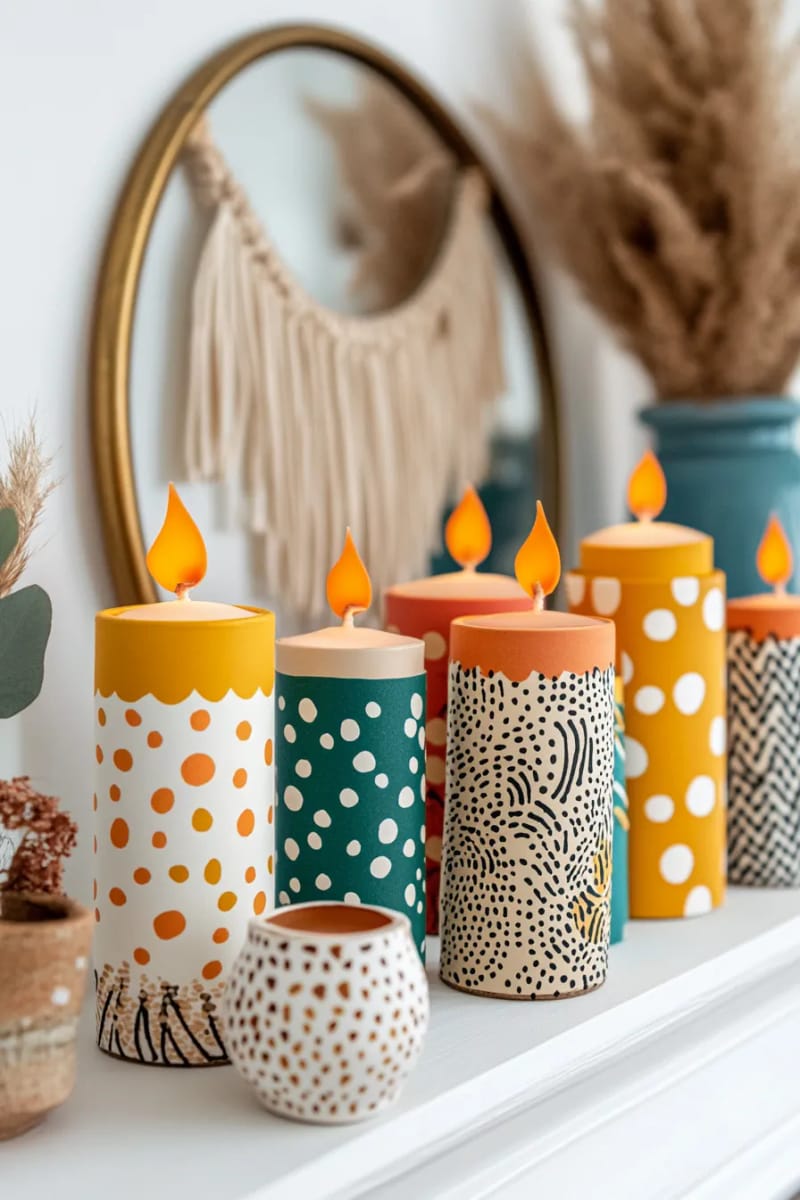 29 Upcycled Christmas Crafts For Unique Holiday DIY Projects 29 cardboard tube retro candles with painted flames for mantel display 1