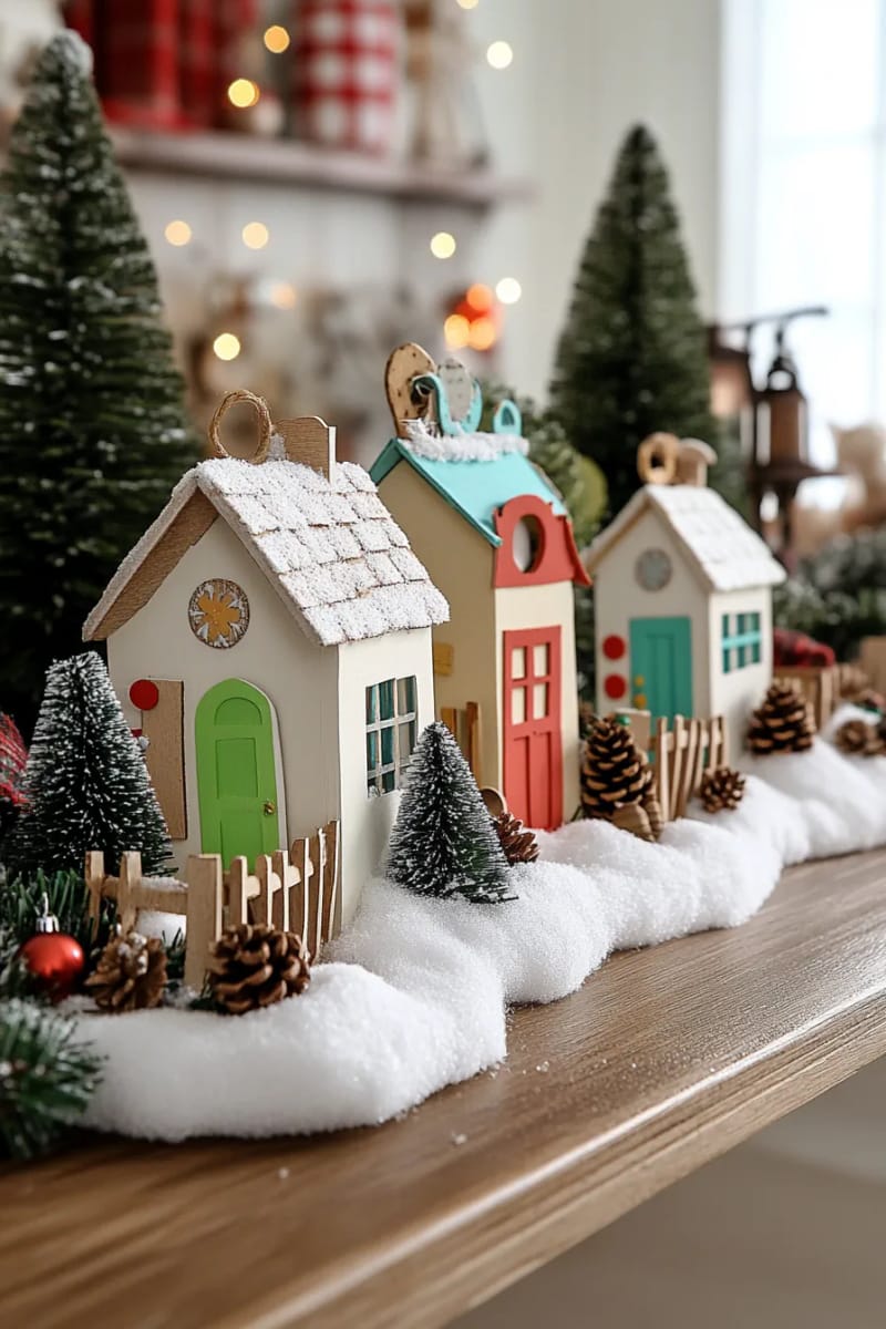 29 Upcycled Christmas Crafts For Unique Holiday DIY Projects 37 christmas village made from painted milk cartons and found objects 1
